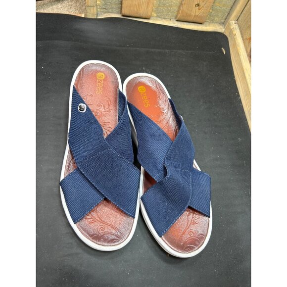 Zees Navy Blue Slip-On Sandals Size 10 Womens Comfort Slides - Picture 2 of 8